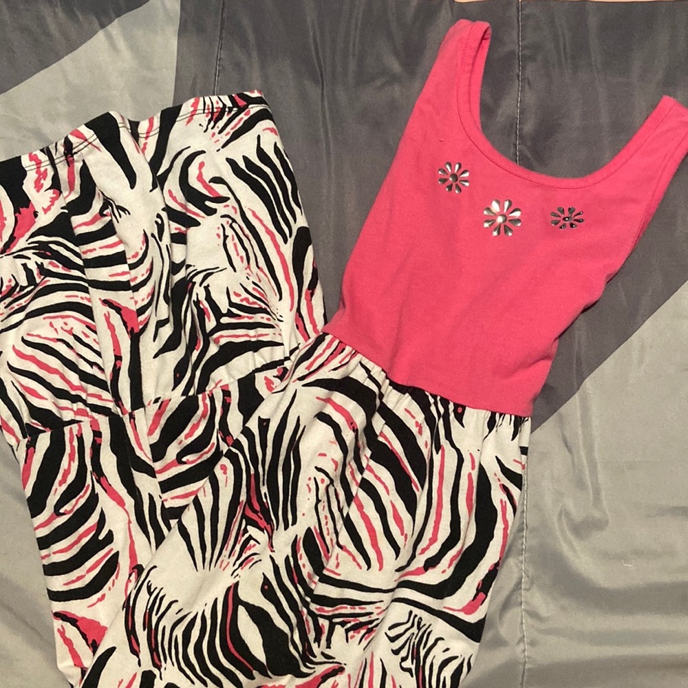 Zebra striped hot pink floor length dress faded glory sz 8-10 little girls